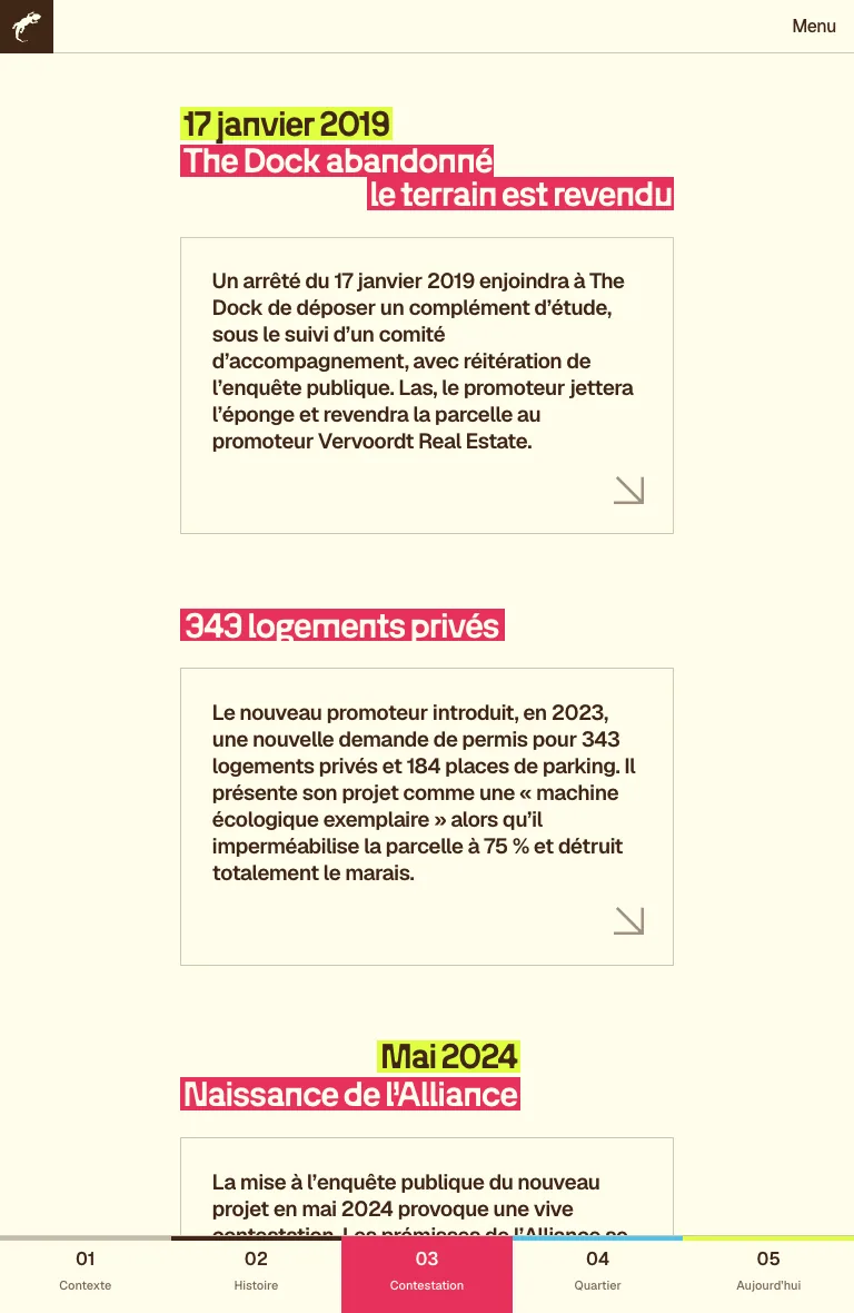 La frise verticale du téléphone, à 768 px de large : les blocs se suivent vers le bas