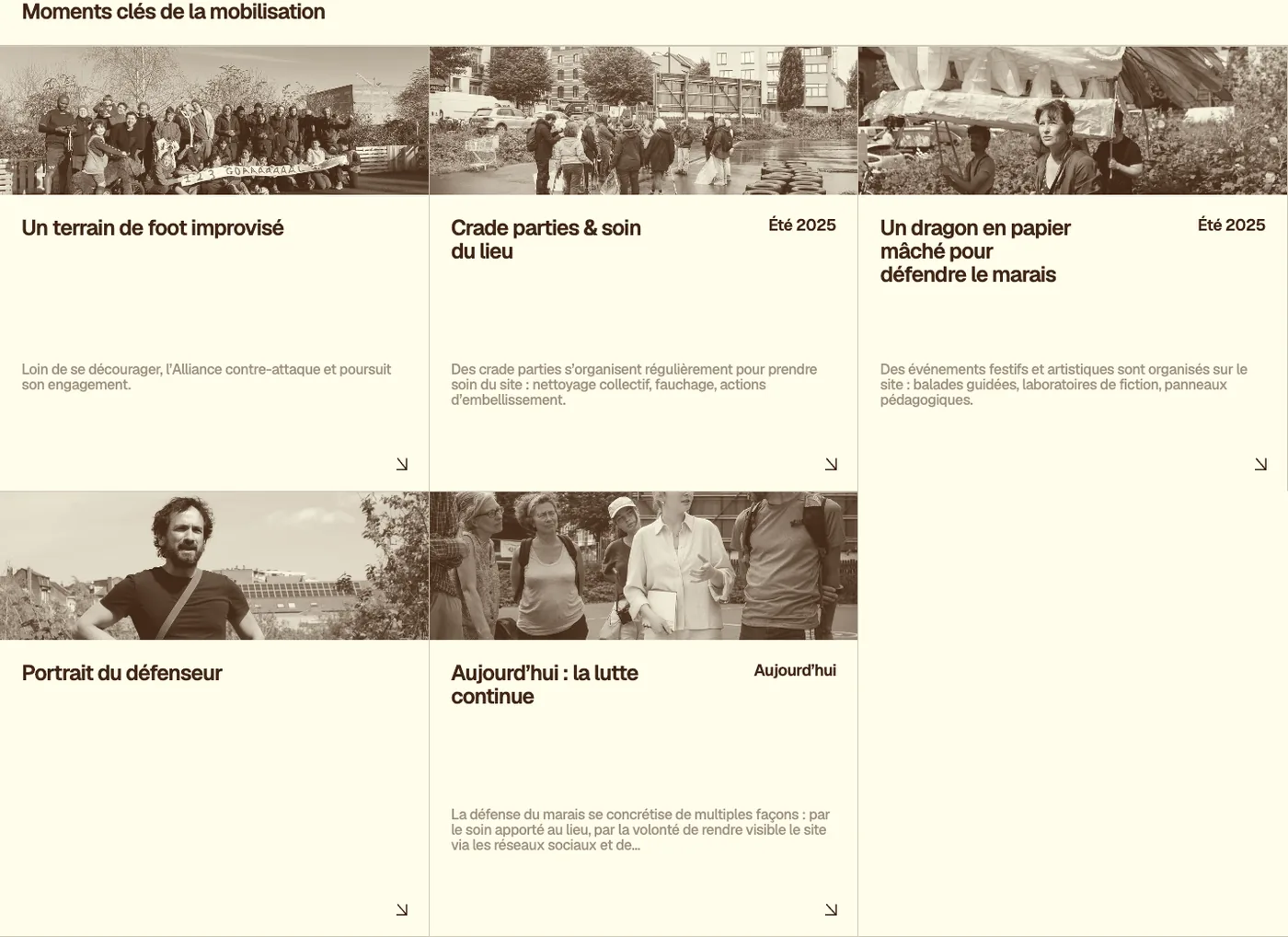 Les moments clés : cinq cartes sur trois colonnes, une case vide