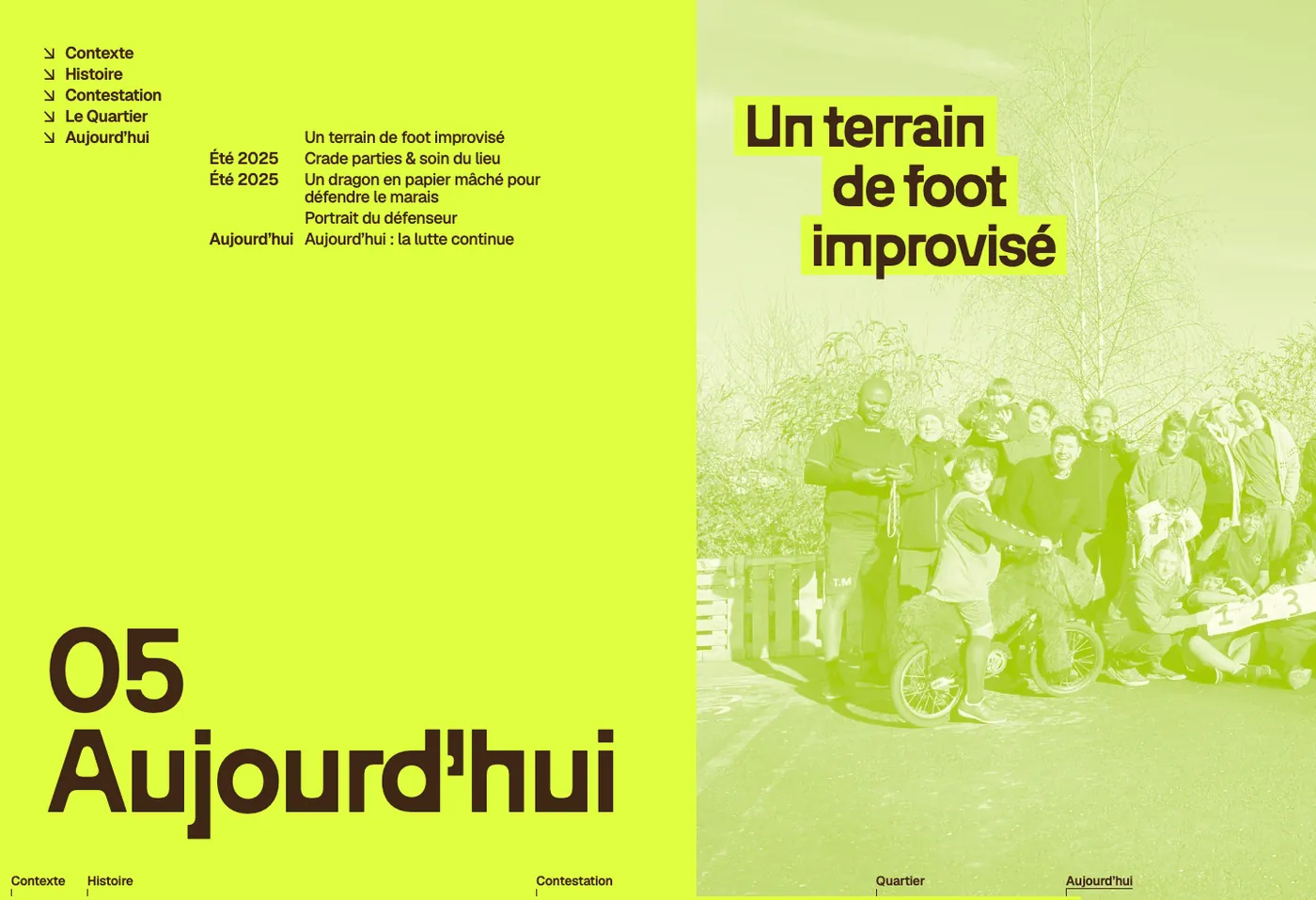 L'ouverture du chapitre 05 Aujourd'hui, menu des chapitres ouvert : cinq blocs, la lutte continue en dernier
