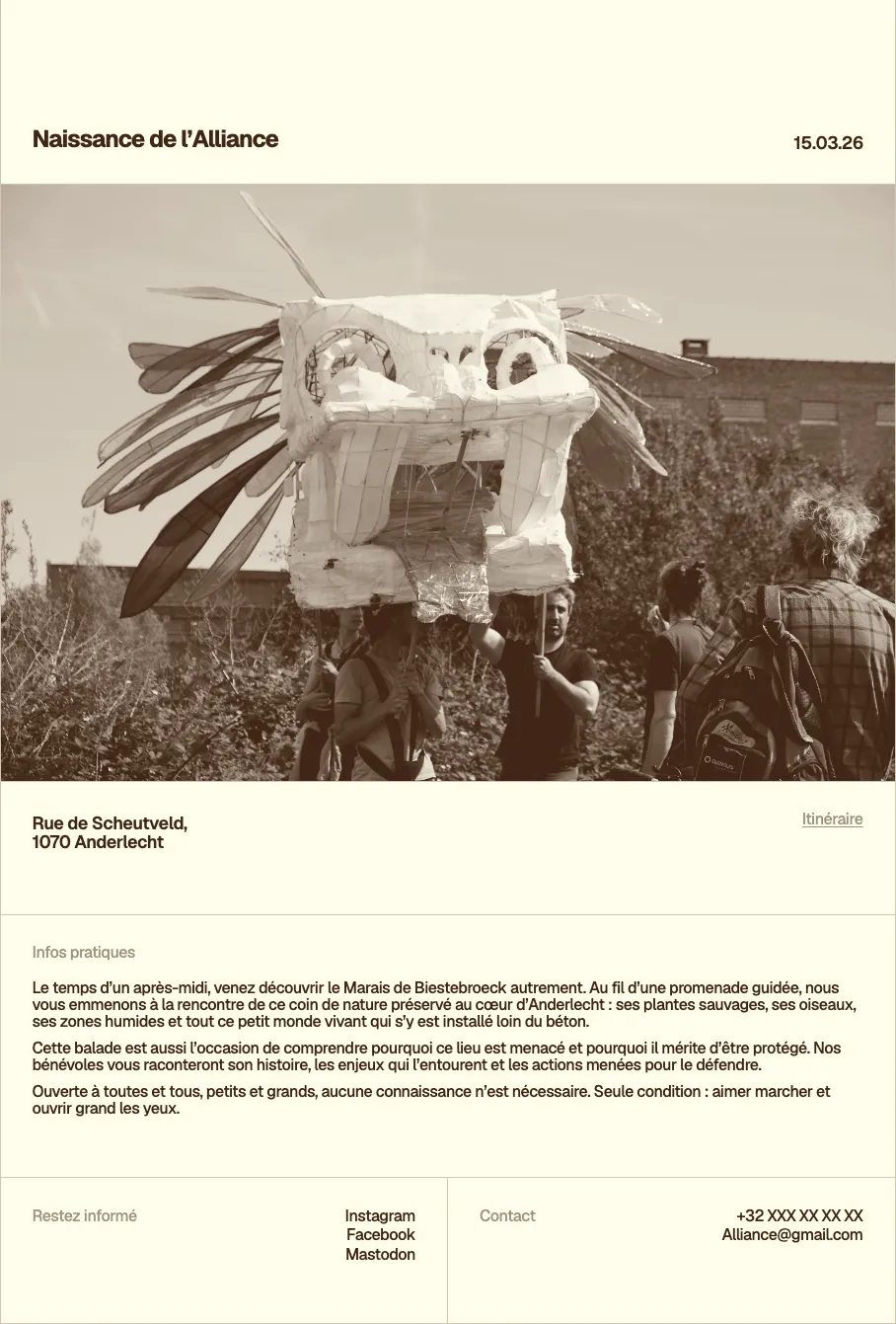 La fiche d'un événement dans le prototype