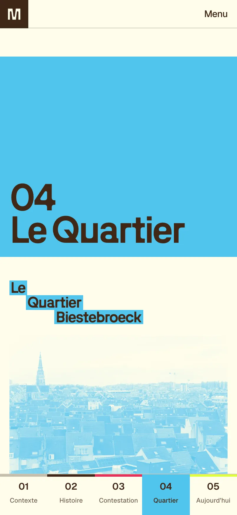 Sur téléphone, le titre 04 Le Quartier et l'onglet 04 Quartier