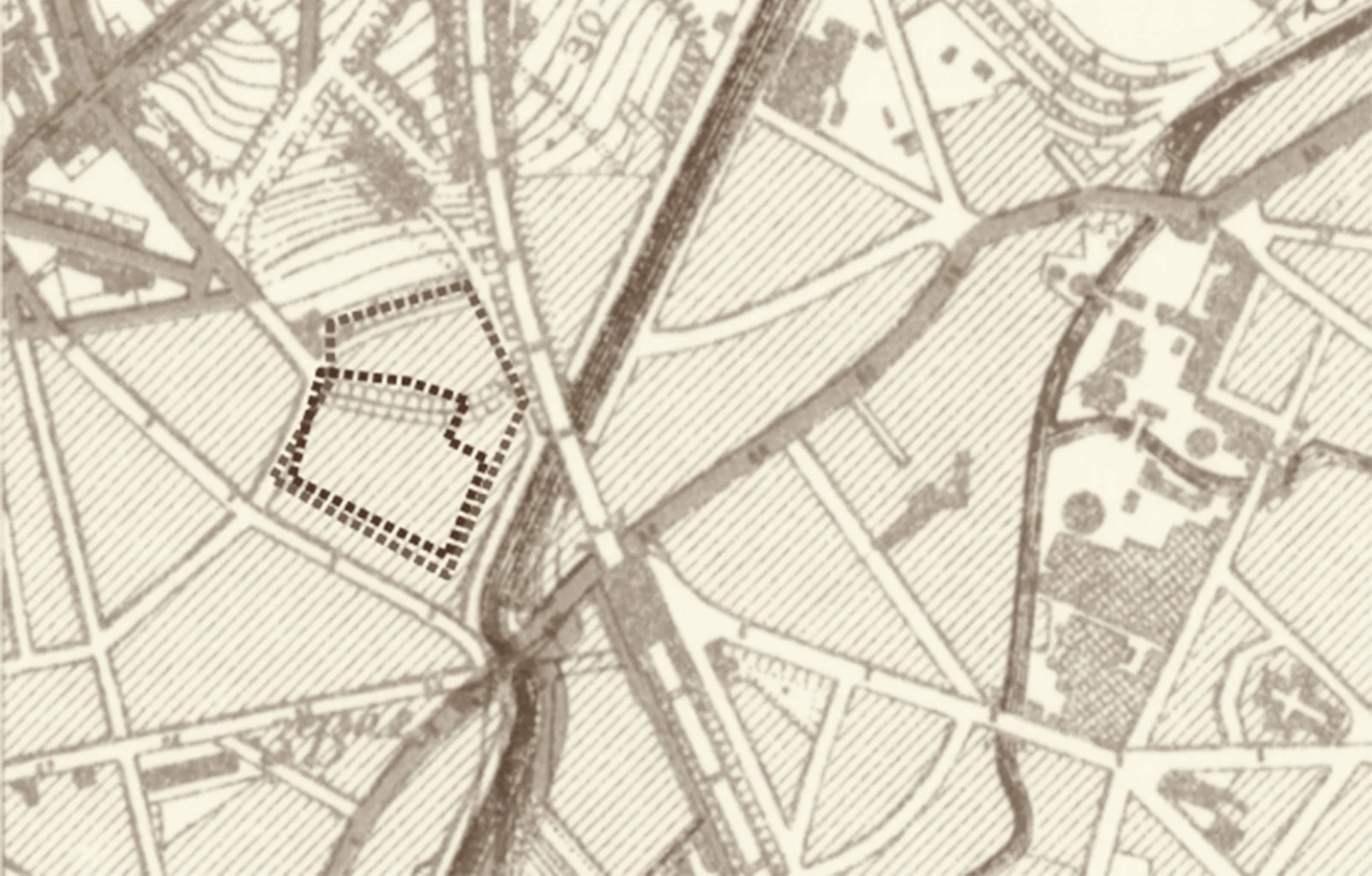 Carte IGN de 1924 : le canal, les voies ferrées et les rues quadrillent Anderlecht, le site du marais cerné de pointillés